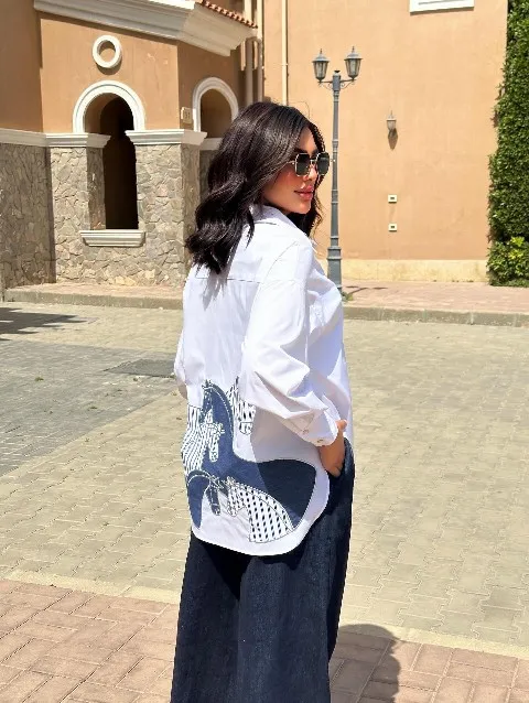 White Horse Print Oversized Shirt