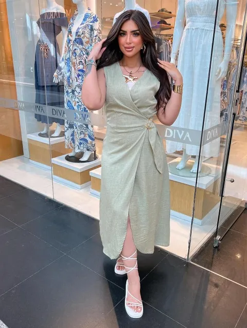 Linen Wrap Midi Dress