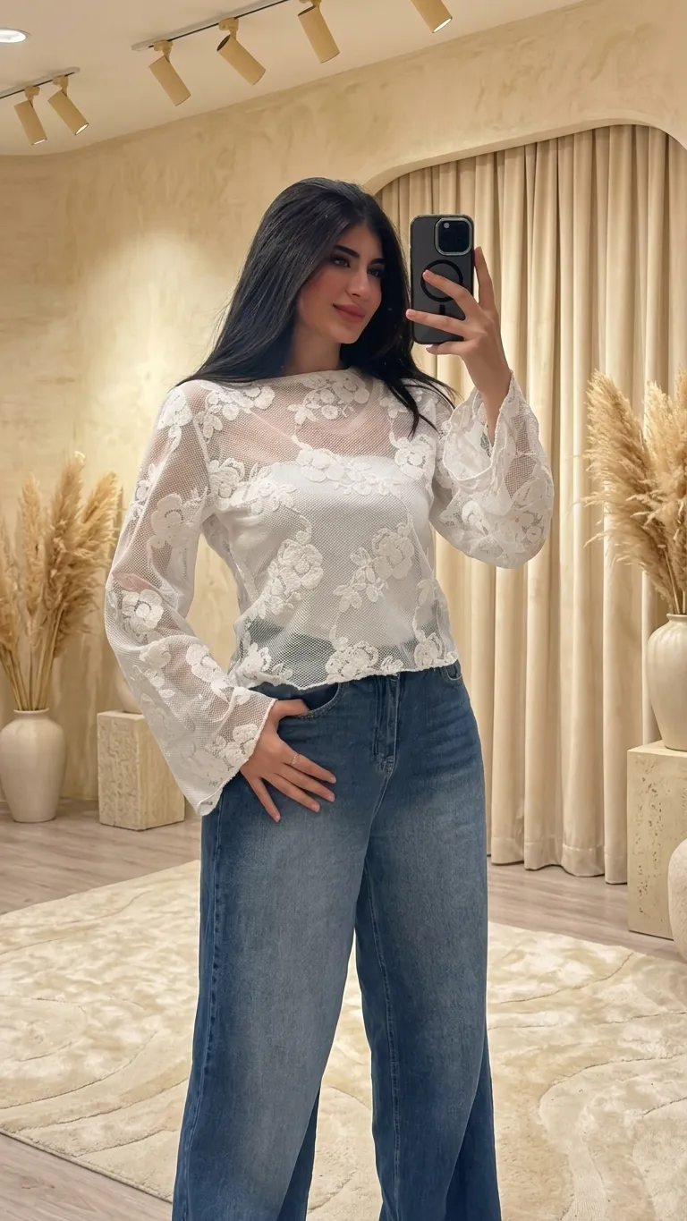 Sheer Floral Lace Blouse