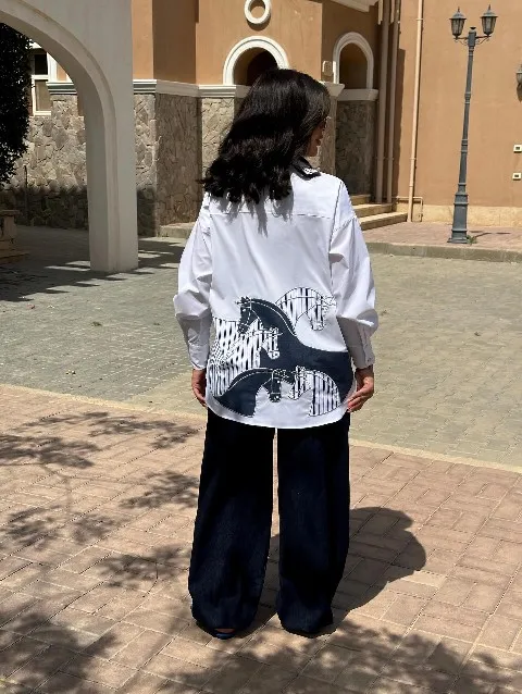 White Horse Print Oversized Shirt
