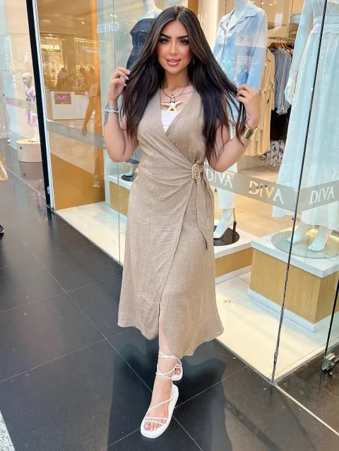 Linen Wrap Midi Dress