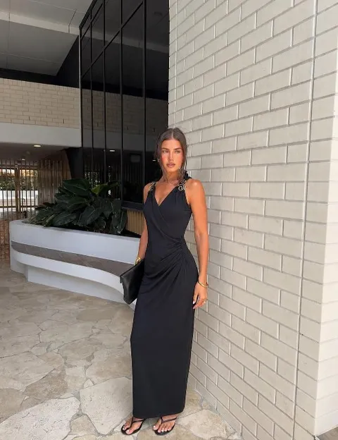 Wrap Draped Dress with Gold Hardware