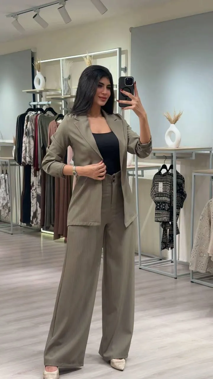 Pinstripe Blazer & Wide-Leg Pants Set
