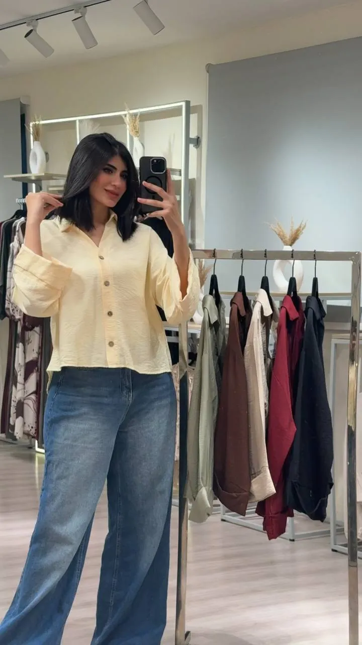 Textured Linen Cropped Shirt