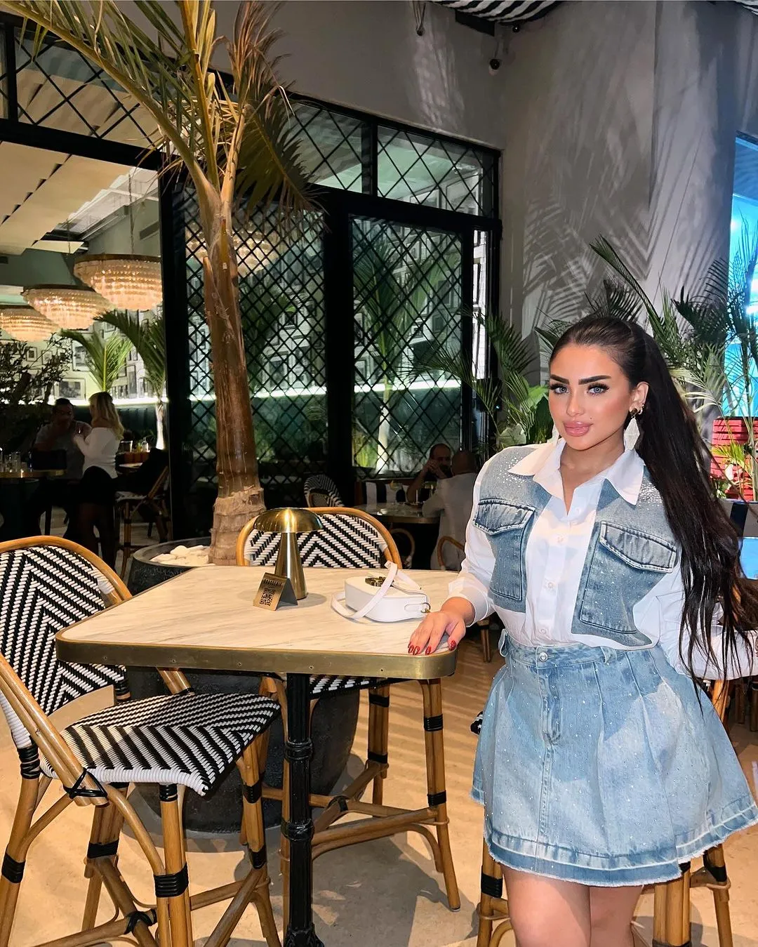 White Shirt with Denim Vest Overlay