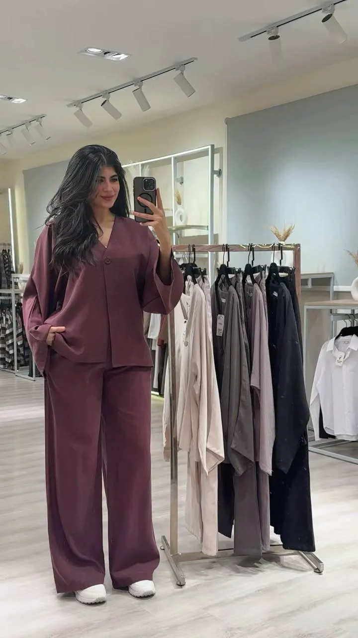 Plum Oversized Blazer & Wide-Leg Pants Set