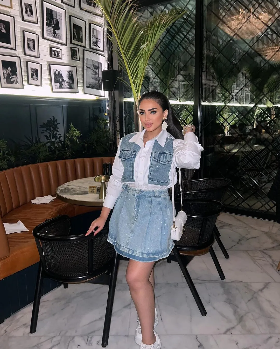 White Shirt with Denim Vest Overlay