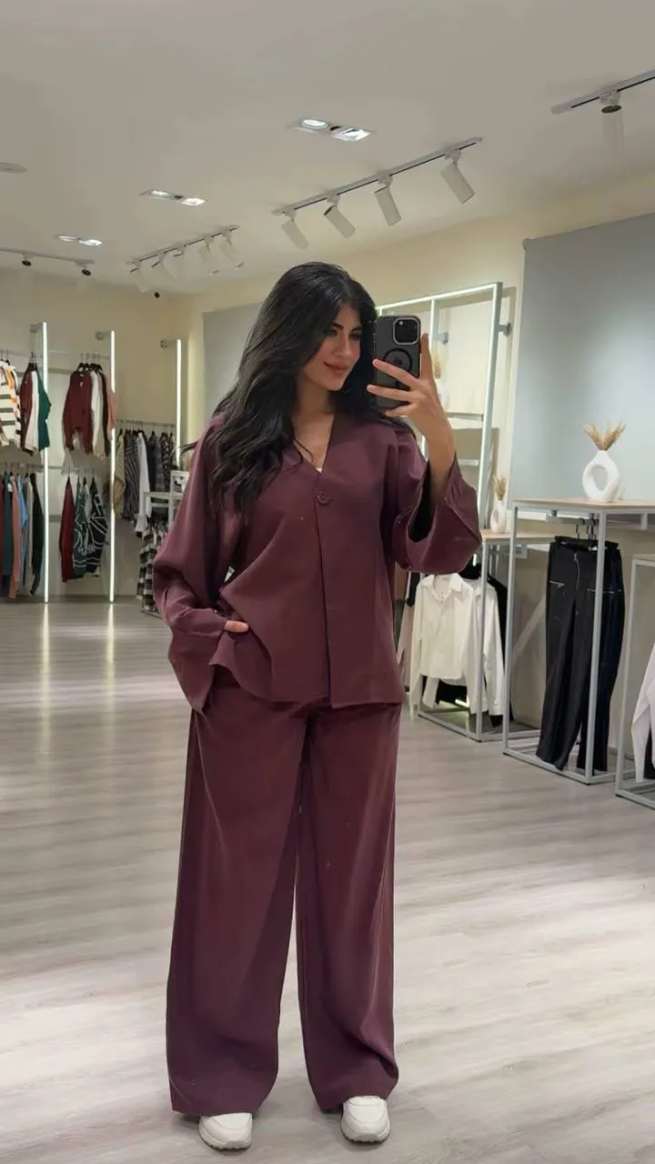Plum Oversized Blazer & Wide-Leg Pants Set