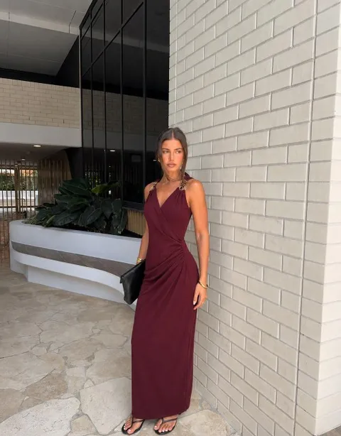 Wrap Draped Dress with Gold Hardware