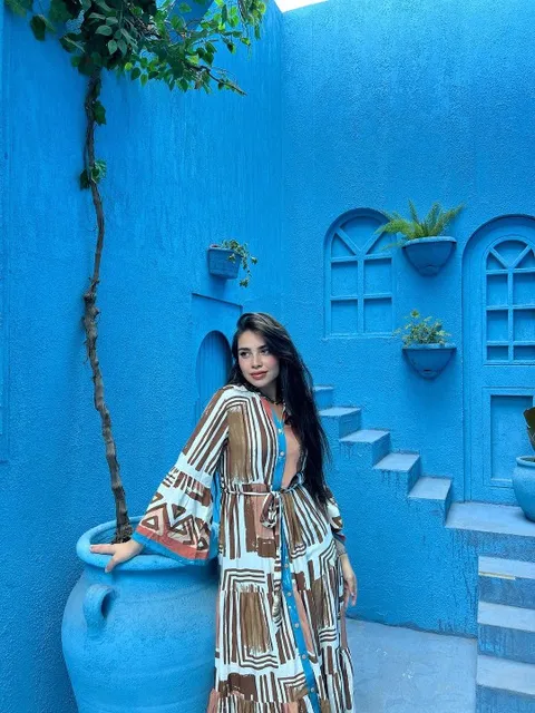 Geometric Print Wrap Maxi Dress