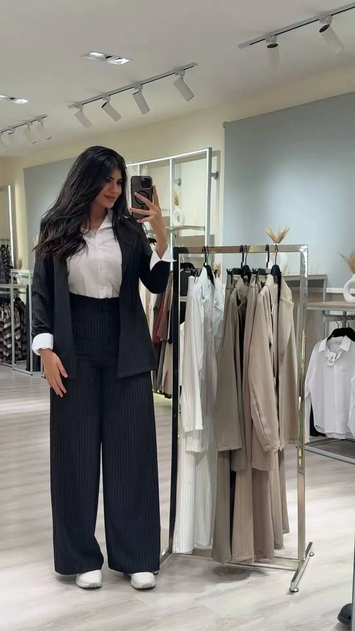 Pinstripe Blazer & Wide-Leg Pants Set