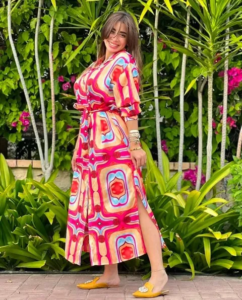 Retro Geometric Print Midi Dress