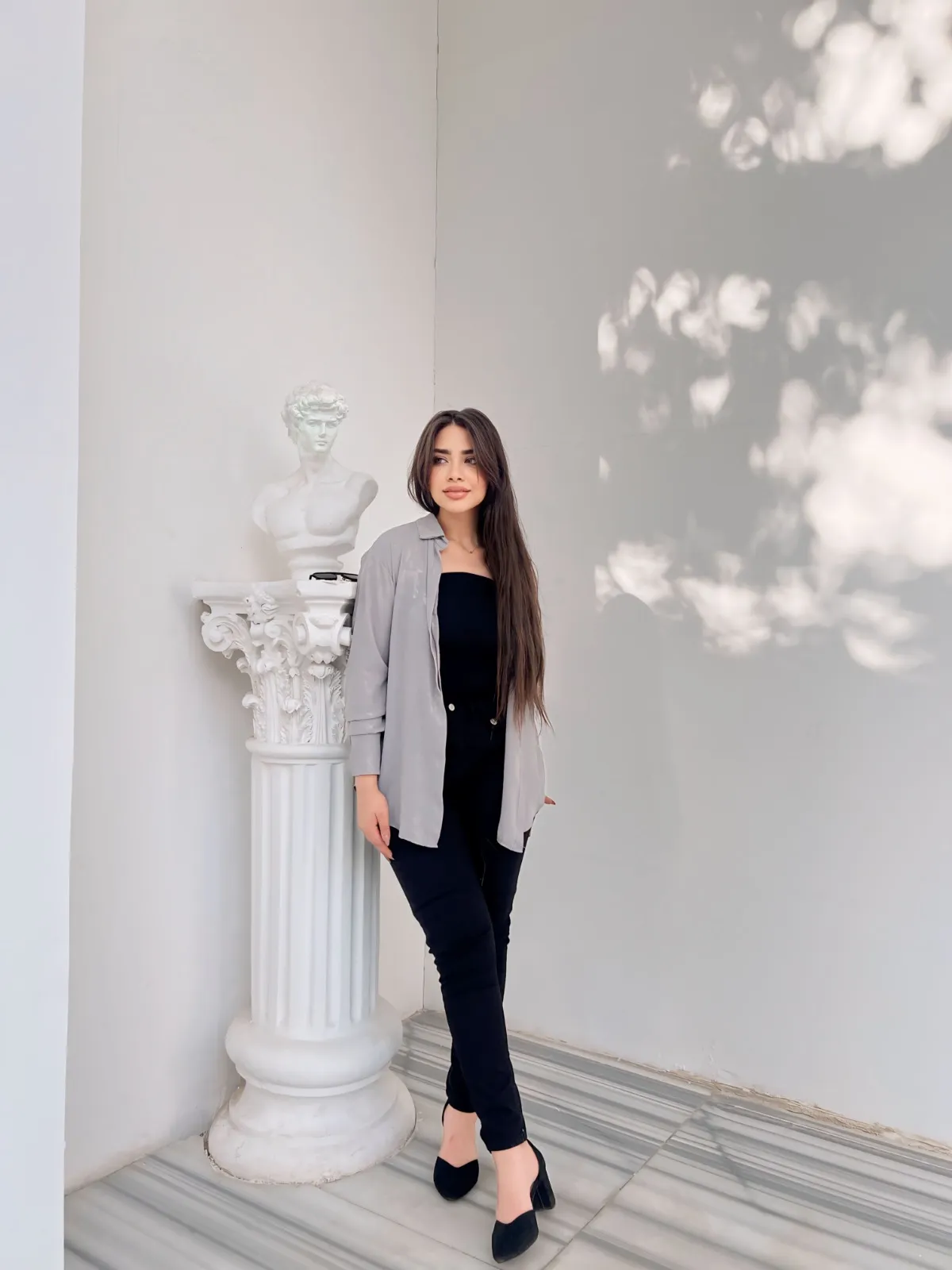 Grey Satin Oversized Shirt