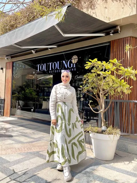 Two-Piece Abstract Print Maxi Dress with Jacket