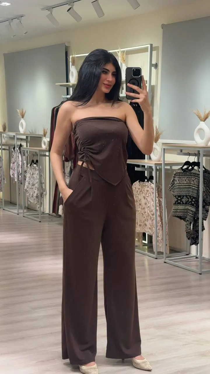 Ruched Tube Top & Wide-Leg Pants Set