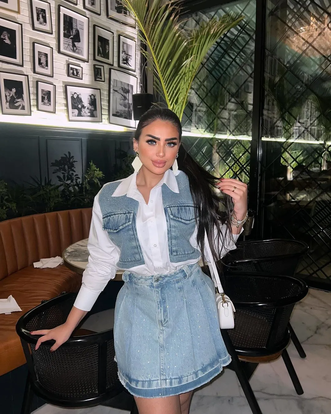 White Shirt with Denim Vest Overlay