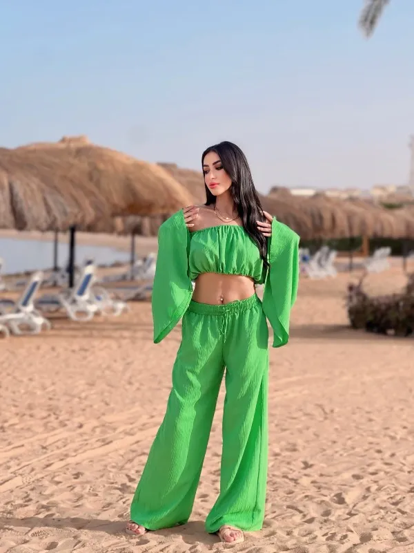 Off-Shoulder Crop Top & Wide-Leg Pants Set