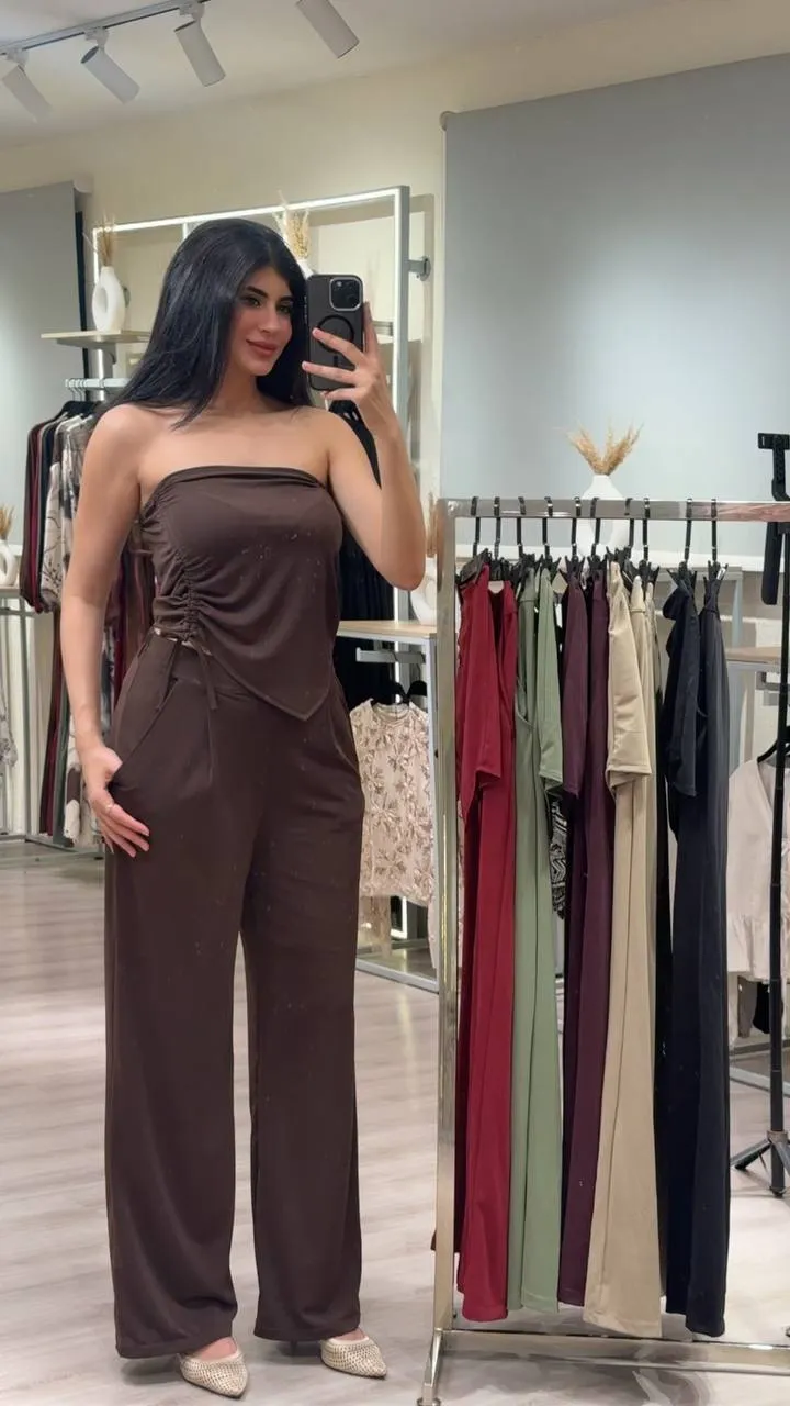 Ruched Tube Top & Wide-Leg Pants Set