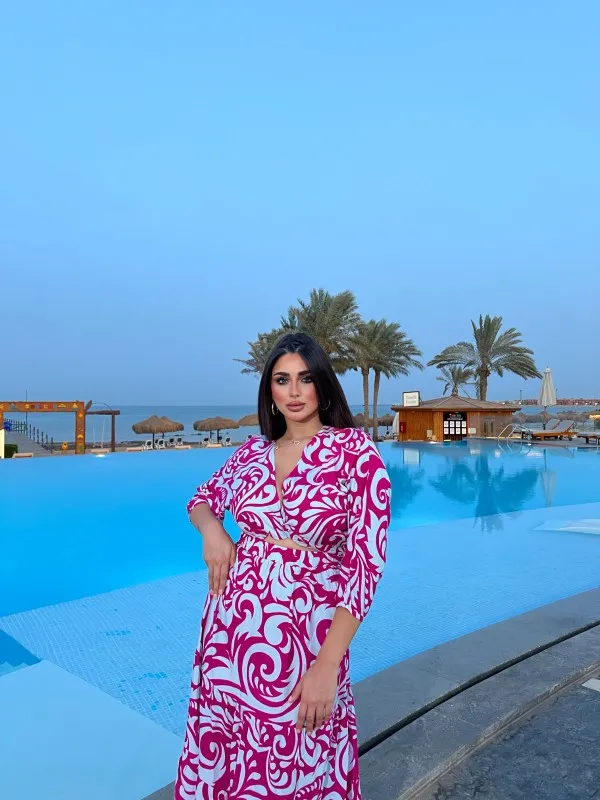 Magenta Swirl Print Cut-Out Maxi Dress
