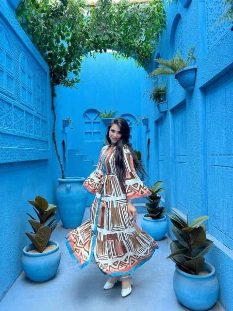 Geometric Print Wrap Maxi Dress