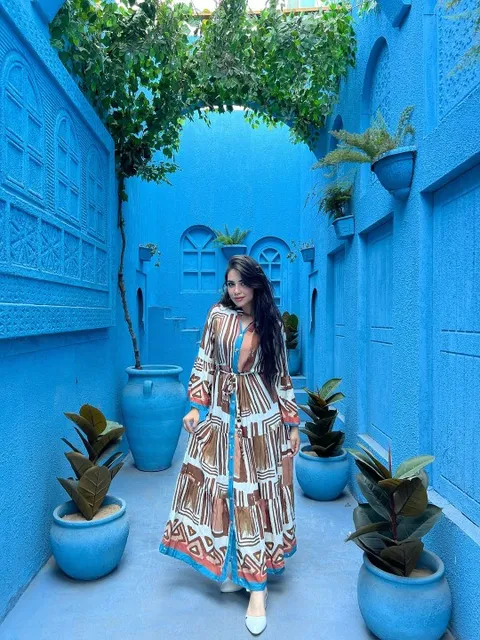Geometric Print Wrap Maxi Dress